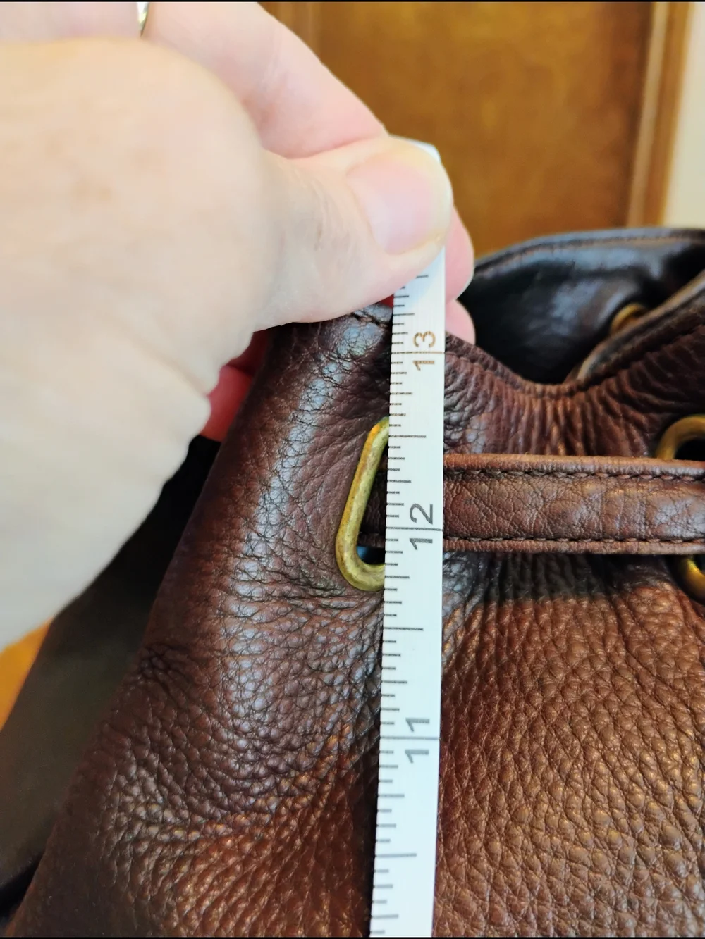 Fossil Dark Brown Pebble Grain Leather Drawstring Flap Bucket Backpack / Purse